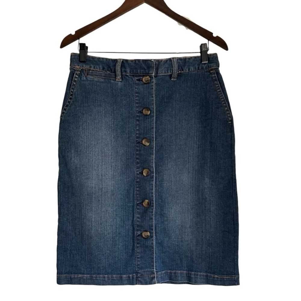 Vintage Stretchy Denim Jean Button-Front Straight Pencil Skirt